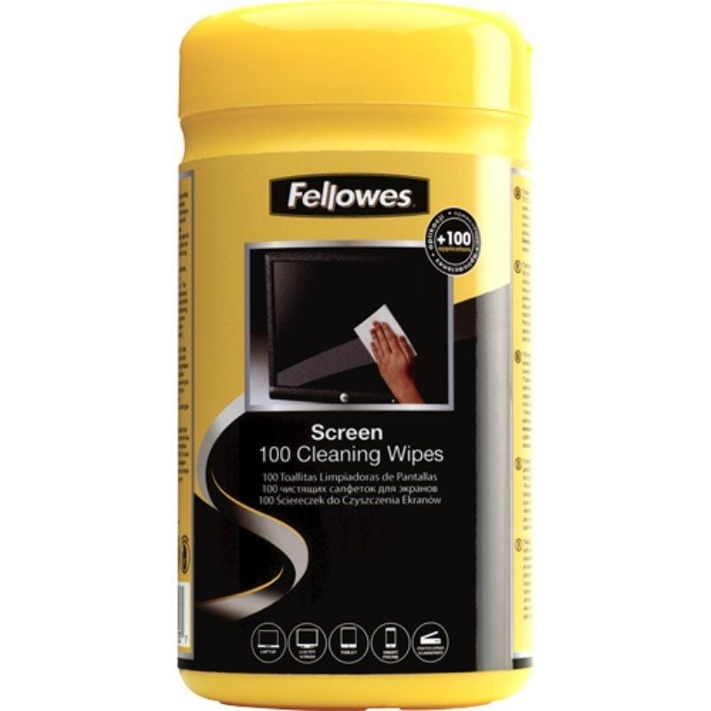 Fellowes 9183101 Dispensador de 100 Toalhetes para Limpeza de Ecrãs / Embalagem com 6