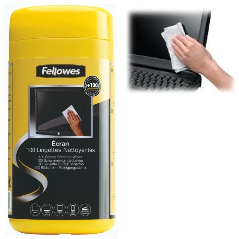 Fellowes 9183101 Dispensador de 100 Toalhetes para Limpeza de Ecrãs / Embalagem com 6