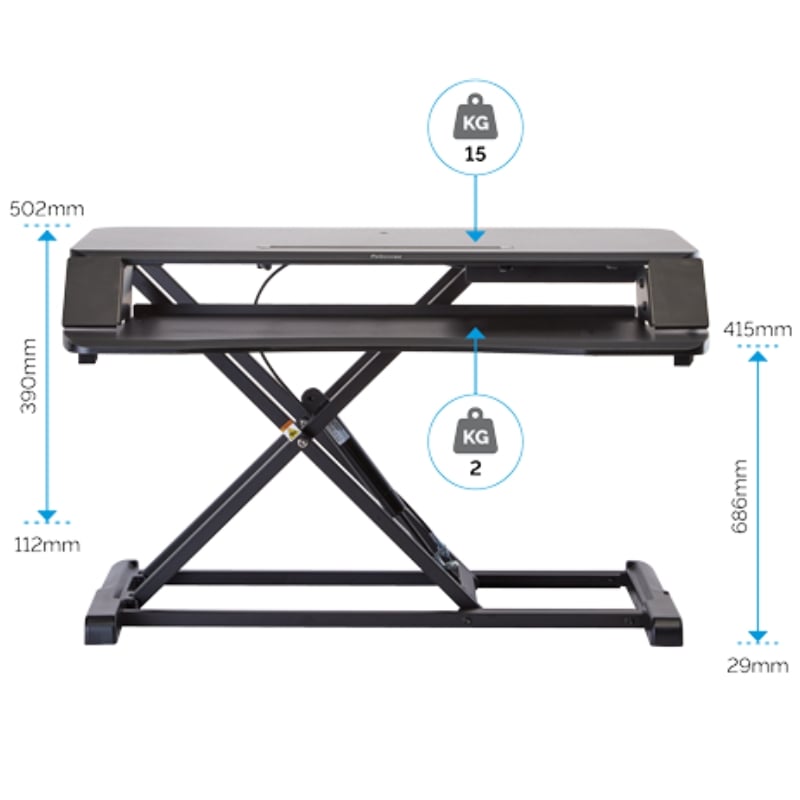 Suporte de Secretária Elevável Fellowes Sit-stand Lotus Corsivo / Até 15 Kg / Preto