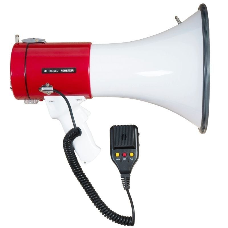 Megafone com Sirene Fonestar Mf-600sgu / 25W / USB / SD / Bateria / Alimentação por Bateria / 12V DC