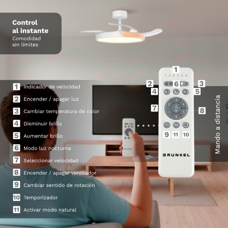 Ventilador de Teto Grunkel SKYDUAL42 / 30 W / 4 Pás de 106 Cm / 6 Velocidades