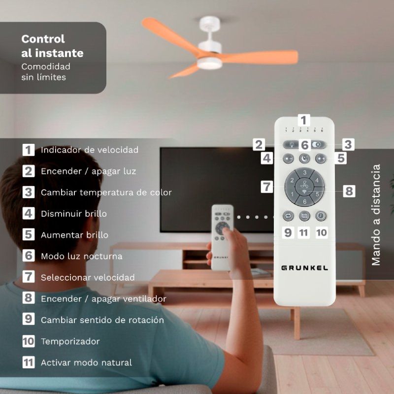 Ventilador de Teto Grunkel SKYSTYLE52 / 35 W / 3 Pás de 132 Cm / 6 Velocidades