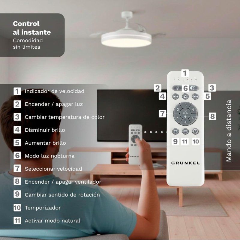 Ventilador de Teto Grunkel SKYWHITE42 / 30 W / 3 Pás de 106 Cm / 6 Velocidades