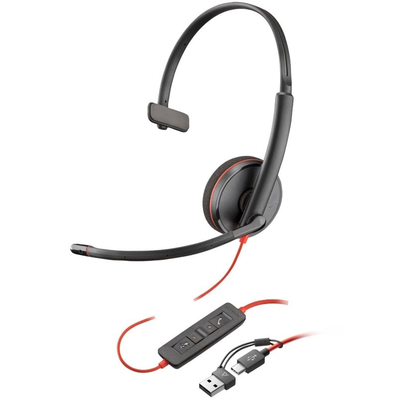 Auscultadores Poly Blackwire 3210 + Adaptador Usb-c / a / com Microfone / USB Tipo C / Preto