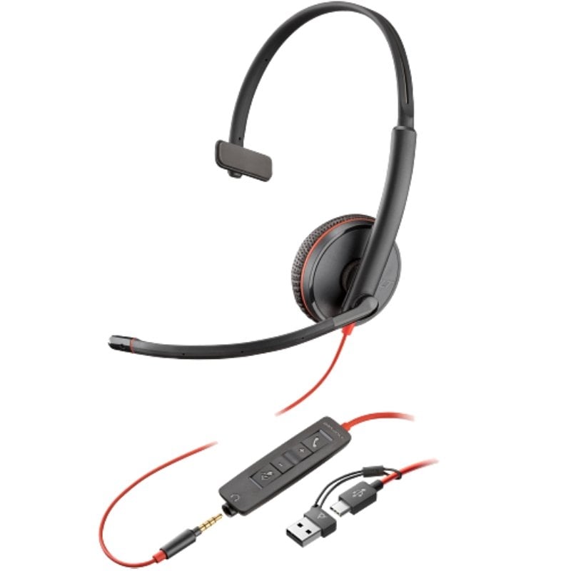 Poly Blackwire 3215 Auscultador + Adaptador Usb-c / a / com Microfone / Ficha de 3,5 Mm / Preto