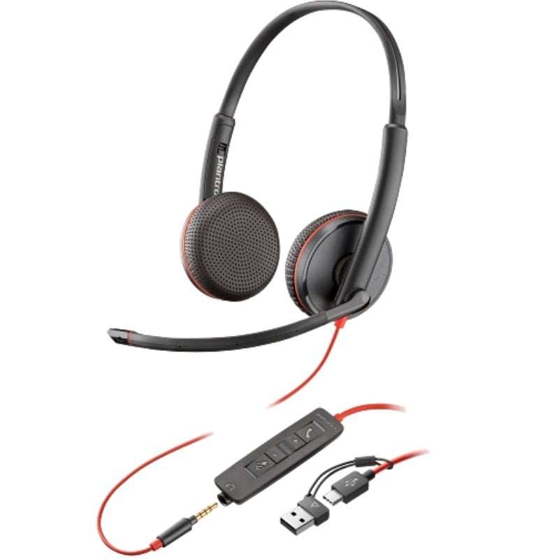 Auscultadores Poly Blackwire 3225 + Adaptador Usb-c / a / com Microfone / Conector de 3,5 Mm / Preto