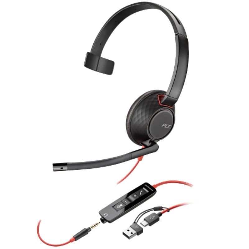 Auricular Poly Blackwire 5210 + Adaptador Usb-c / a / com Microfone / Ficha de 3,5 Mm / Preto