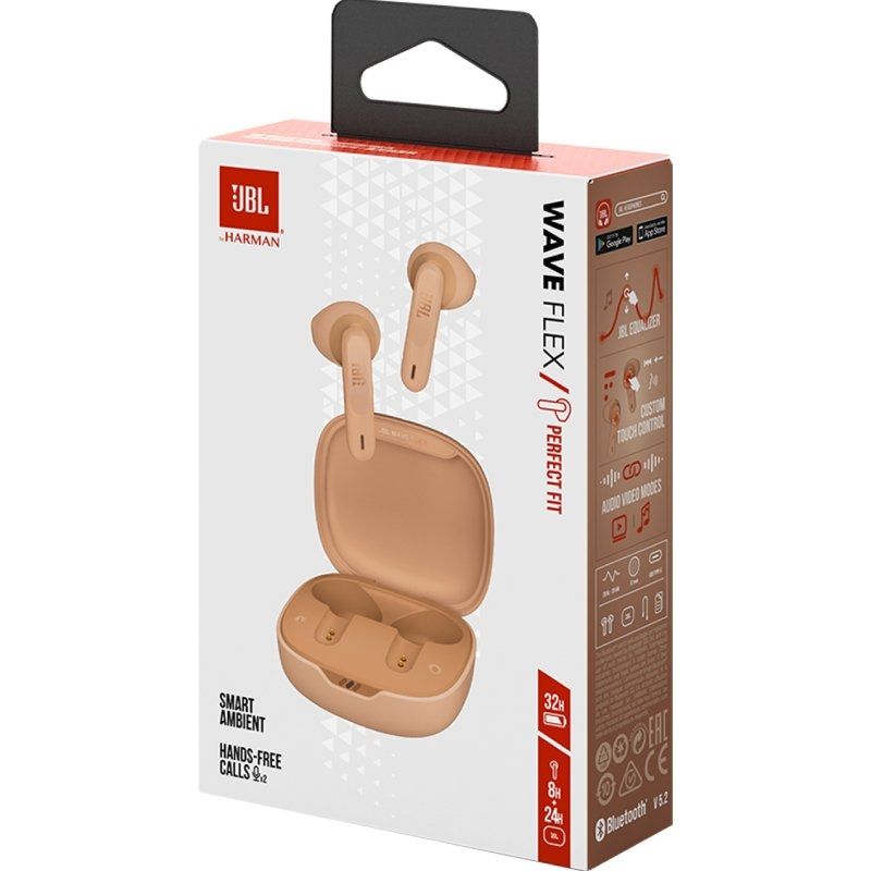 Auscultadores JBL Wave Flex Bluetooth com Estojo de Carregamento / Autonomia 8h / Bege