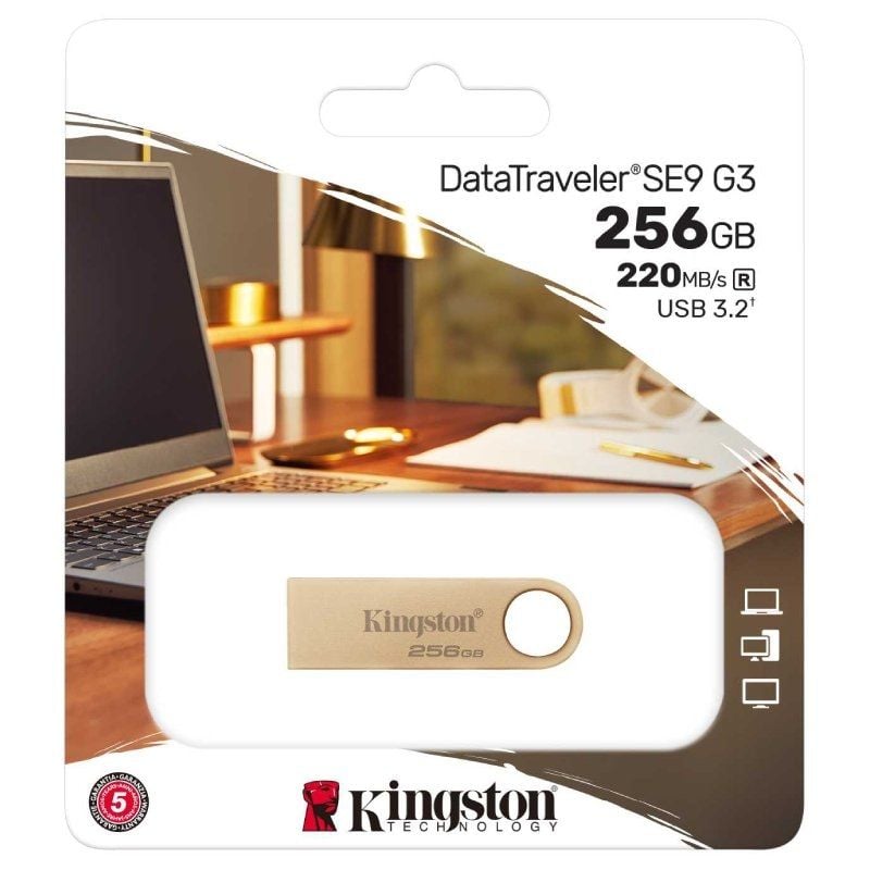 Unidade Flash USB 3.2 Kingston Datatraveler SE9 G3 de 256 GB