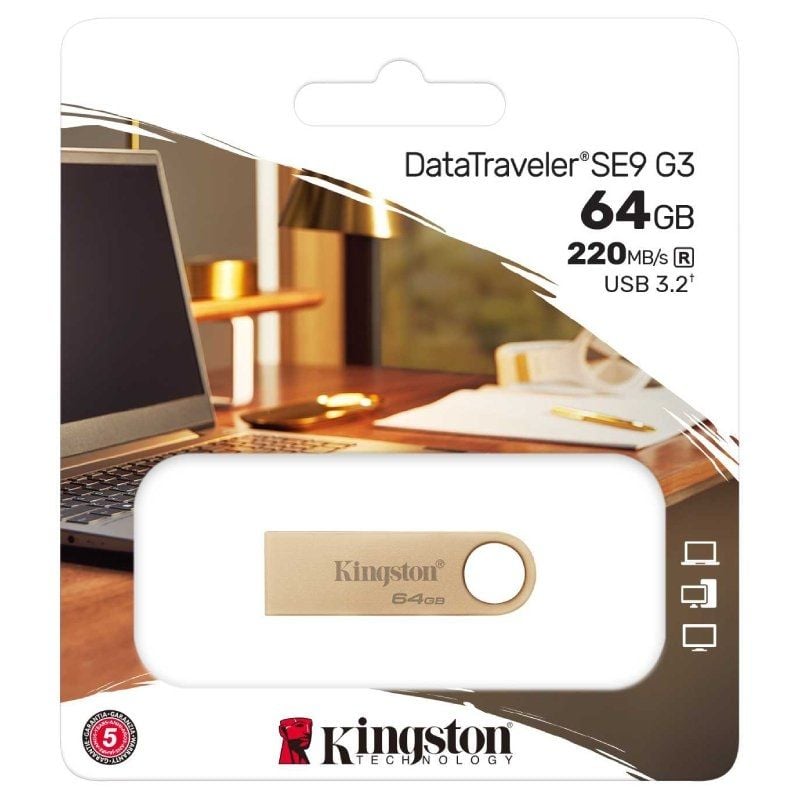 Unidade Flash USB 3.2 Kingston Datatraveler SE9 G3 USB 3.2 de 64 GB