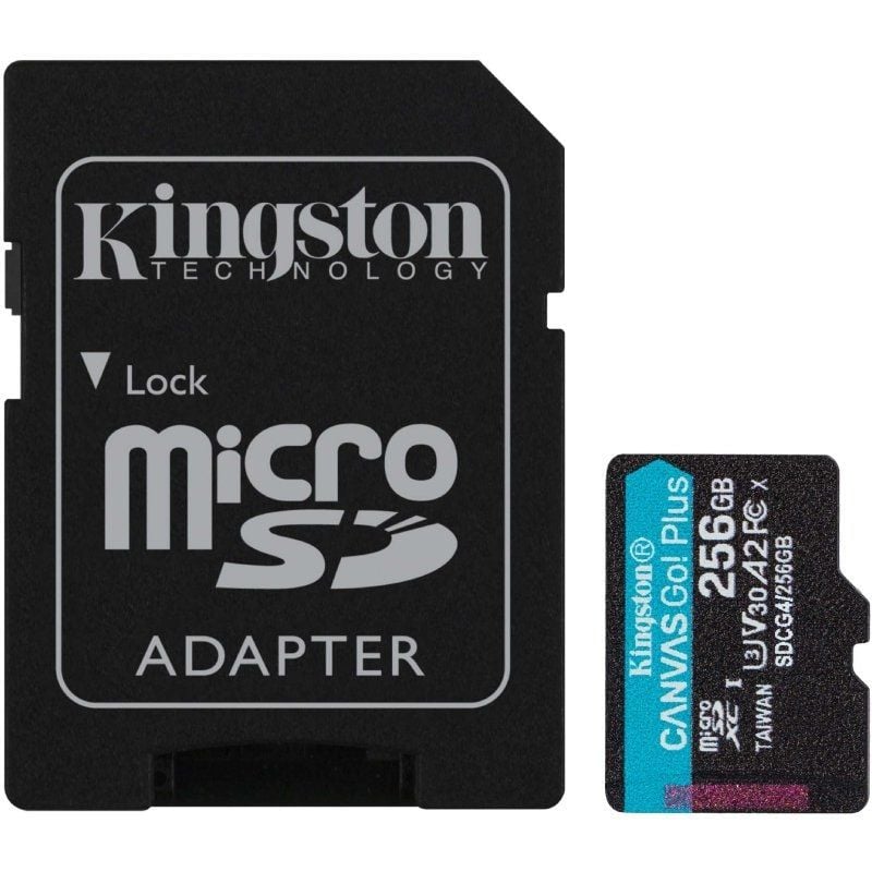 Cartão de Memória Kingston CANVAS Go! Plus 256GB Microsd XC com Adaptador / Classe 10 / 200mbs