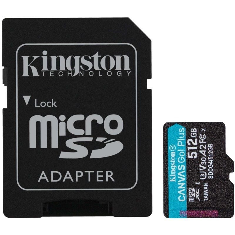 Cartão de Memória Kingston CANVAS Go! Plus 512GB Microsd XC com Adaptador / Classe 10 / 200mbs