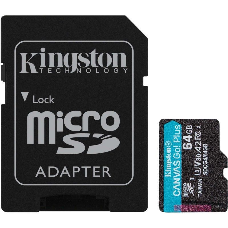 Cartão de Memória Kingston CANVAS Go! Plus 64GB Microsd XC com Adaptador / Classe 10 / 200mbs