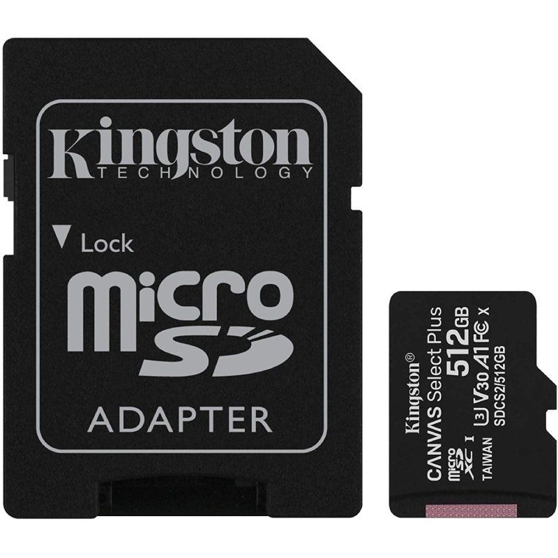 Cartão de Memória Microsd XC Kingston CANVAS Select Plus 512GB com Adaptador / Classe 10 / 100mbs