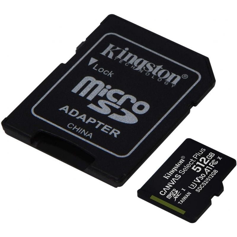 Cartão de Memória Microsd XC Kingston CANVAS Select Plus 512GB com Adaptador / Classe 10 / 100mbs