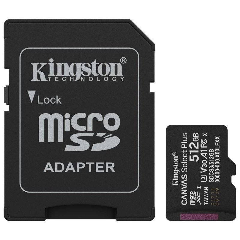 Cartão de Memória Microsd XC Kingston CANVAS Select Plus 512GB com Adaptador / Classe 10 / 150mbs