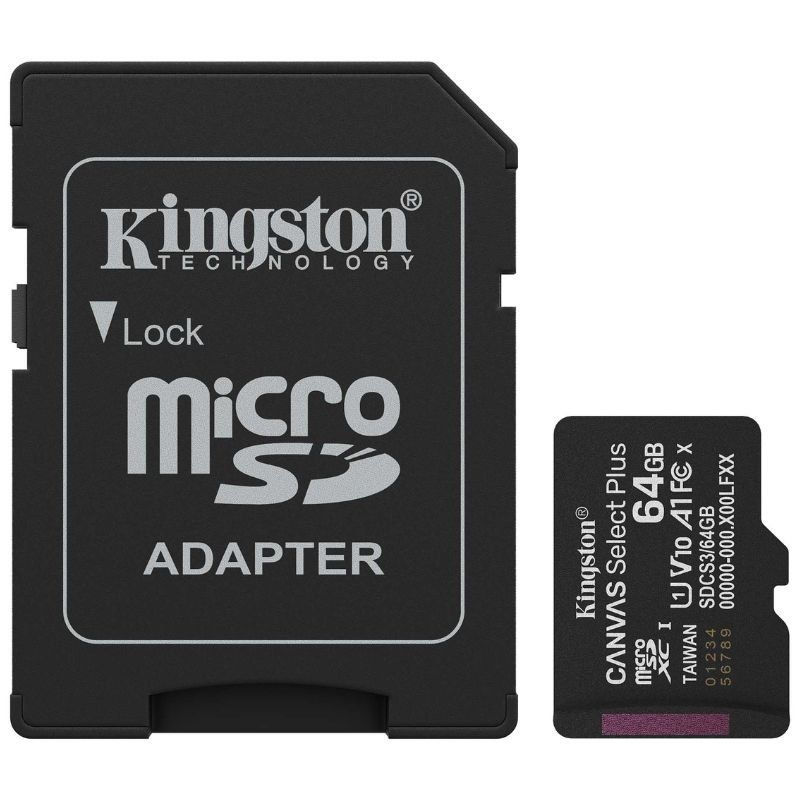 Cartão de Memória Kingston CANVAS Select Plus 64GB Microsd XC com Adaptador / Classe 10 / 100mbs