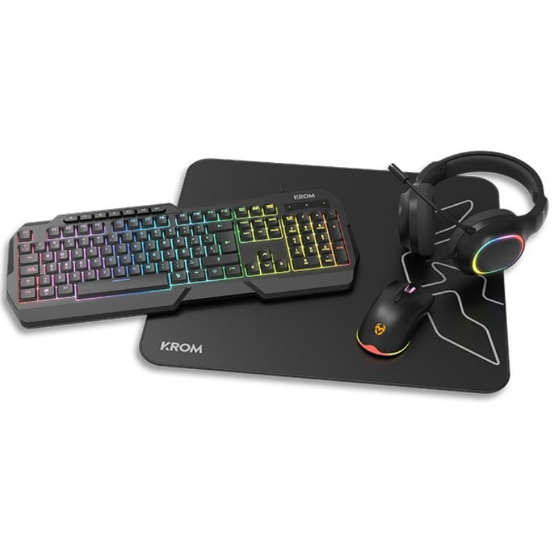Krom Kenta Gaming Pack / Teclado RGB + Rato + Tapete de Rato + Auricular + Auscultadores
