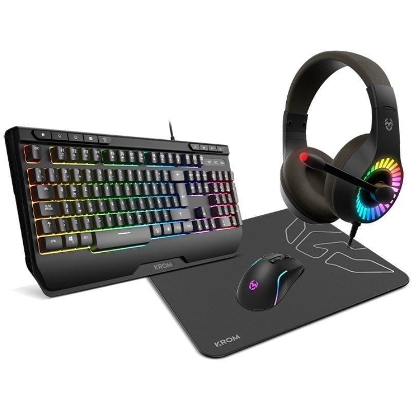 Pack Gaming Krom Kenya / Teclado RGB + Rato Ótico + Tapete de Rato + Auricular + Auricular