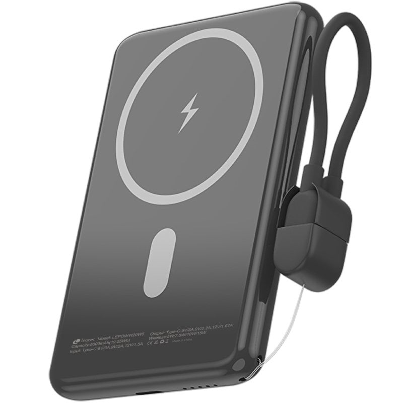 Powerbank 5000mah Leotec LEPOWW20W5K / 20W / sem Fios / Preto / Inclui Cabo USB Tipo C