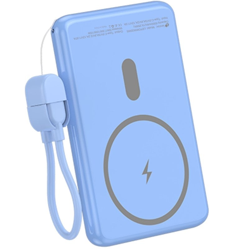Powerbank 5000mah Leotec LEPOWW20W5B / 20W / sem Fios / Azul / Inclui Cabo USB Tipo C