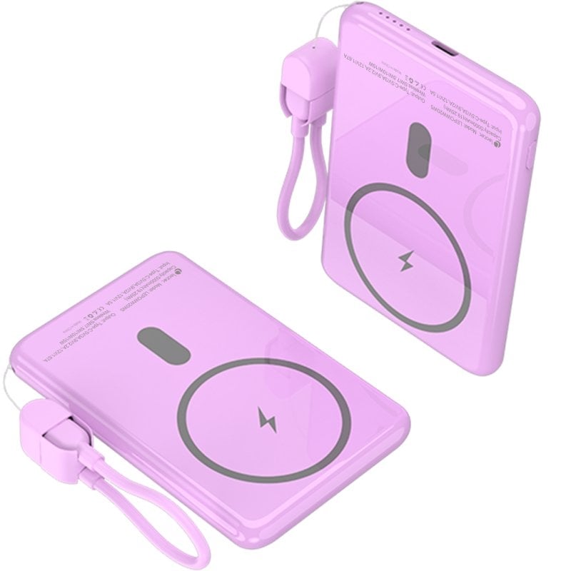 Powerbank 5000mah Leotec LEPOWW20W5P / 20W / sem Fios / Roxo / Inclui Cabo USB Tipo C