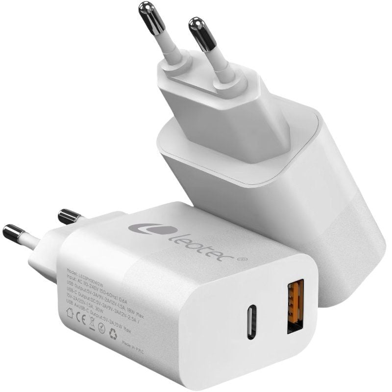 Carregador de Parede Leotec Gan LECSPH30W2W / 1xusb Type-c / 1xusb / 30W