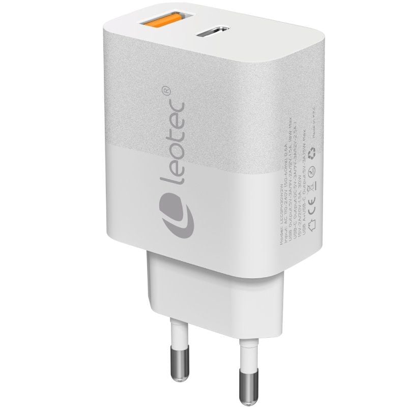 Carregador de Parede Leotec Gan LECSPH30W2W / 1xusb Type-c / 1xusb / 30W