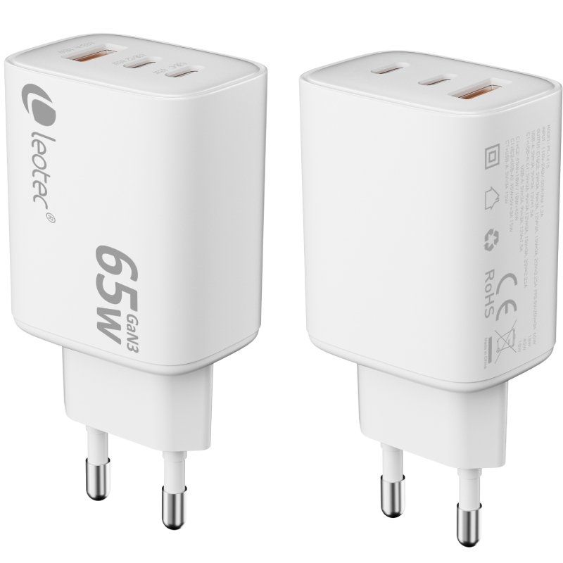 Carregador de Parede Leotec LECSPH65W3W2 Gan / 2xusb Tipo C / 1xusb / 65W