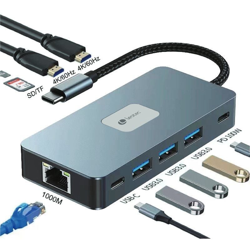 Base de Ligação USB Tipo C Leotec LEDS02 / 3xusb / 1xusb Tipo C / 1xusb Tipo C PD / 2xhdmi 4K / 1xr…