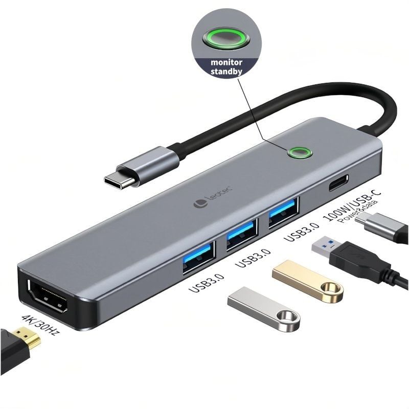 Base de Ligação USB Tipo C Leotec LEDS05 / 3xusb / 1xusb Tipo C PD / 1xhdmi 4K / Cinzento