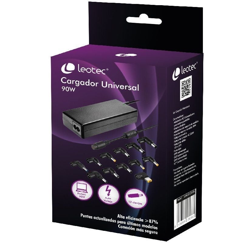 Carregador para Portátil Leotec Home / 90W / Automático / 12 Conectores / Tensão 15-20v