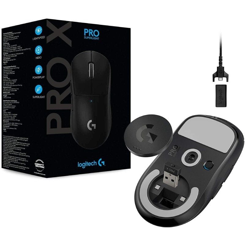 Rato Gaming sem Fios Logitech PRO X Superlight / Bateria Recarregável / Até 25600 DPI / Preto
