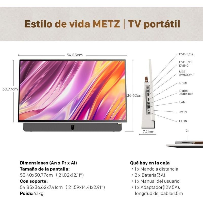 Televisor Portátil Metz 24MPE7000Z de 24" / Full HD / Smart TV / Wi-fi