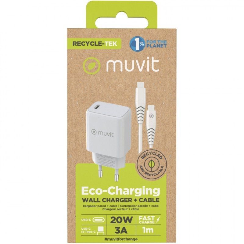 Carregador de Parede Muvit For Change MCPAK0044 / 1xusb Type-c + Cabo USB Type-c / 20W