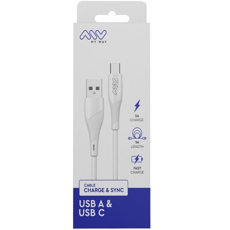 Cabo USB 2.0 Tipo C Myway MWUSC0019 / Macho USB - Macho USB Tipo C / 1m / Branco