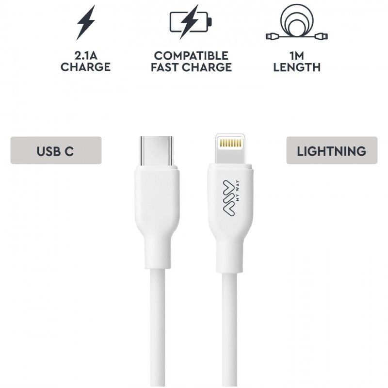 Cabo USB 2.0 Tipo C Lightning Myway MWUSC0023 / Cabo USB Tipo C Macho - Cabo Lightning Macho / 1m /…