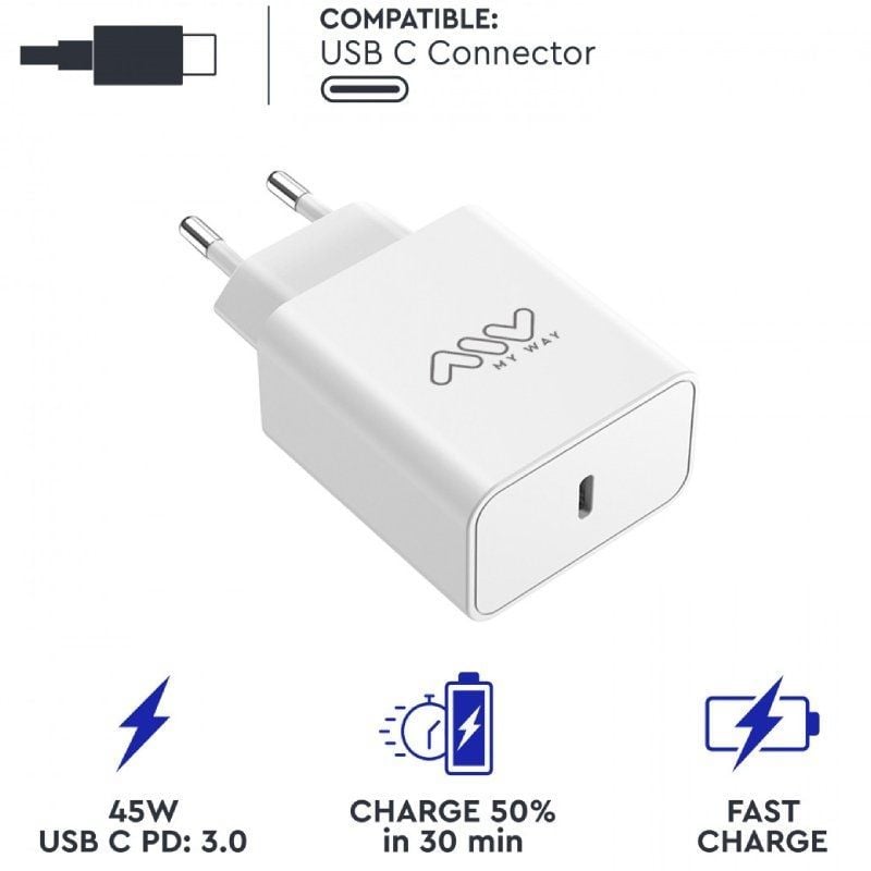 Carregador de Parede Myway MWACC0018 / 1xusb Type-c / 45W