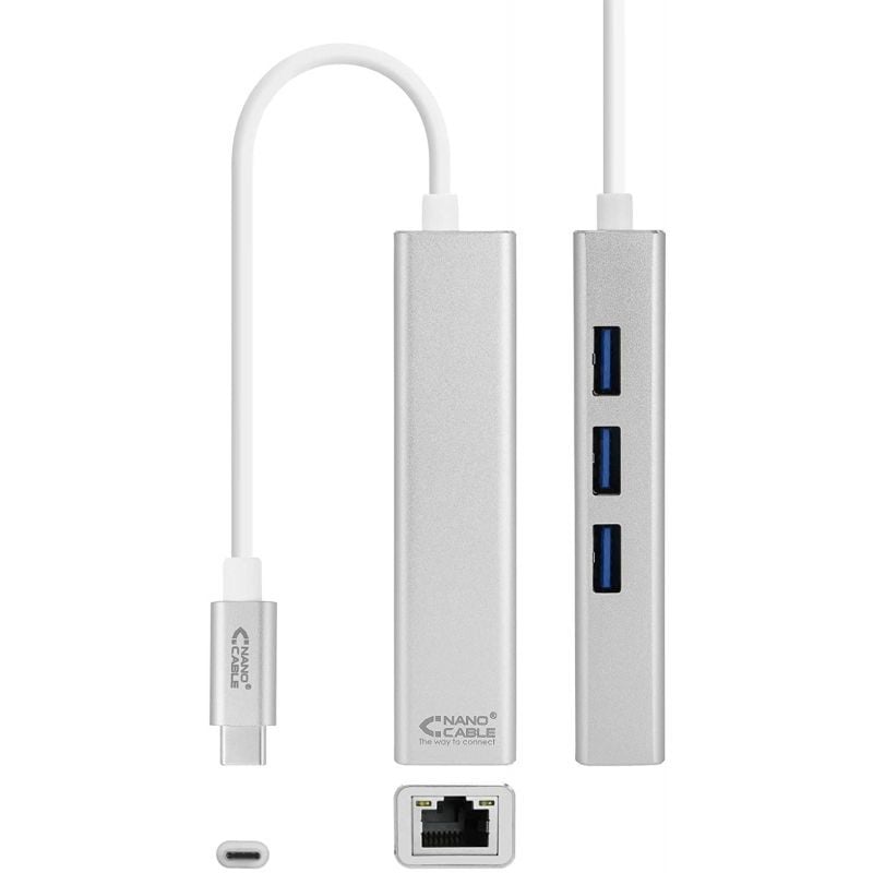 Concentrador USB Tipo C Nanocable 10.03.0404 / 3xusb / 1xrj45 / Cinzento