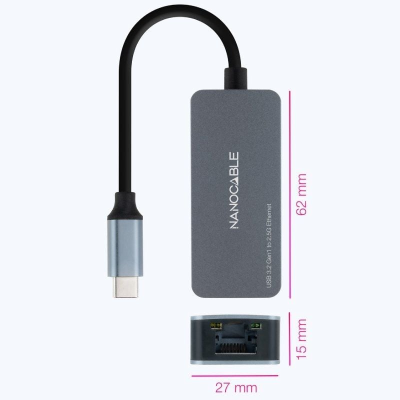 Adaptador USB Tipo C - RJ45 Nanocable 10.03.0410 / 2500mbps
