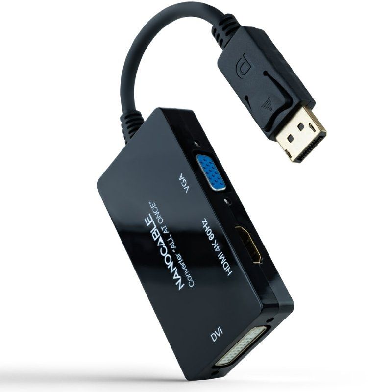 Cabo Displayport Nanocable 10.16.3301-all / Fêmea HDMI - Fêmea Dvi-d - Fêmea VGA / 20cm / Preto