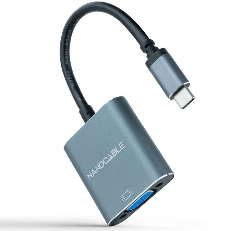 Conversor Nanocable 10.16.4101-g / USB Tipo C Macho - VGA Fêmea / 10cm / Preto e Cinzento