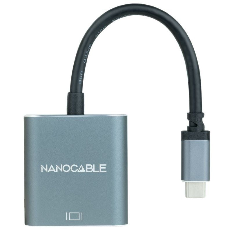 Conversor Nanocable 10.16.4101-g / USB Tipo C Macho - VGA Fêmea / 10cm / Preto e Cinzento