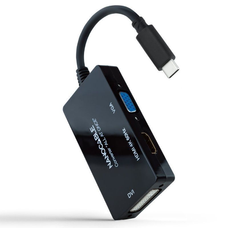 Nanocable 10.16.4301-all Conversor / USB Tipo C Macho - HDMI Fêmea - Dvi-i Fêmea - VGA Fêmea / 20cm…