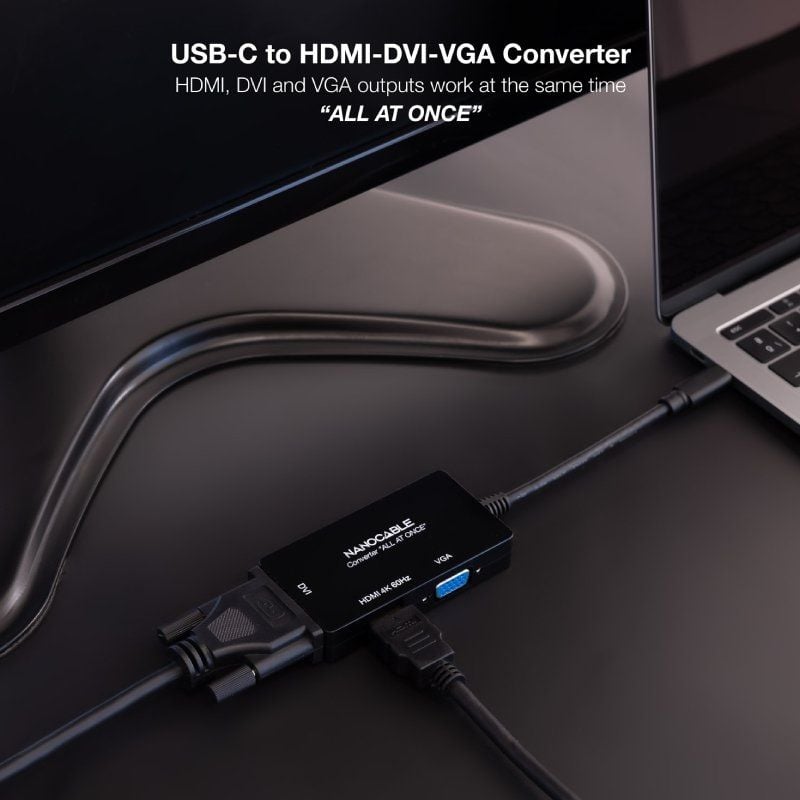 Nanocable 10.16.4301-all Conversor / USB Tipo C Macho - HDMI Fêmea - Dvi-i Fêmea - VGA Fêmea / 20cm…
