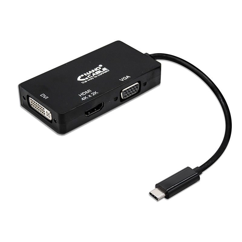 Conversor Nanocable 10.16.4301-bk / USB Tipo C Macho - VGA Fêmea / DVI Fêmea / HDMI Fêmea / 10cm /…