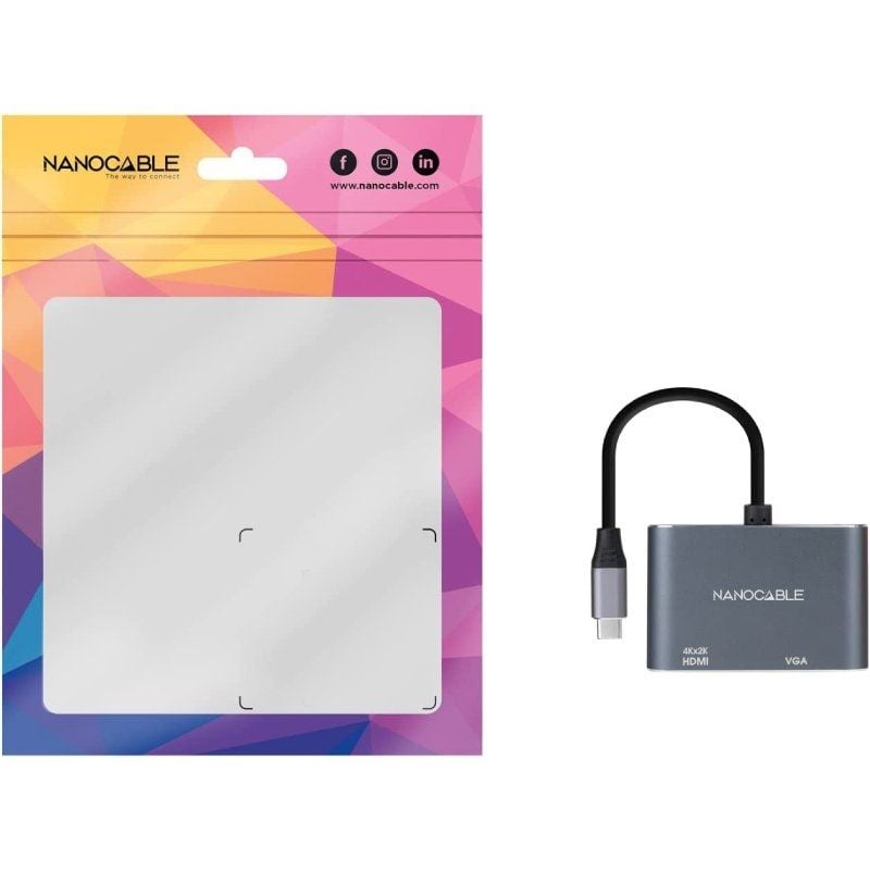 Nanocable 10.16.4303 Conversor / USB Tipo C Macho / HDMI Fêmea - VGA Fêmea / 15cm / Cinzento