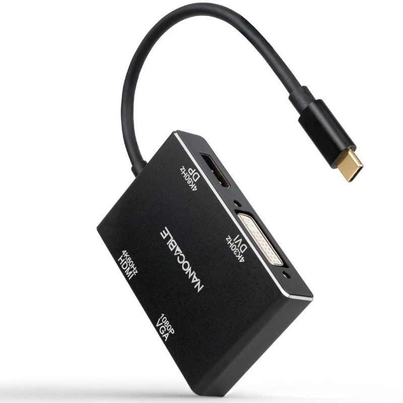 Nanocable 10.16.4307 Conversor / USB Tipo C Macho - VGA Fêmea / DVI Fêmea / HDMI Fêmea / Displaypor…