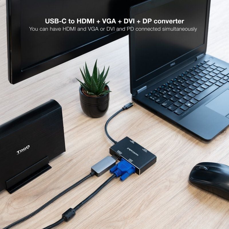 Nanocable 10.16.4307 Conversor / USB Tipo C Macho - VGA Fêmea / DVI Fêmea / HDMI Fêmea / Displaypor…