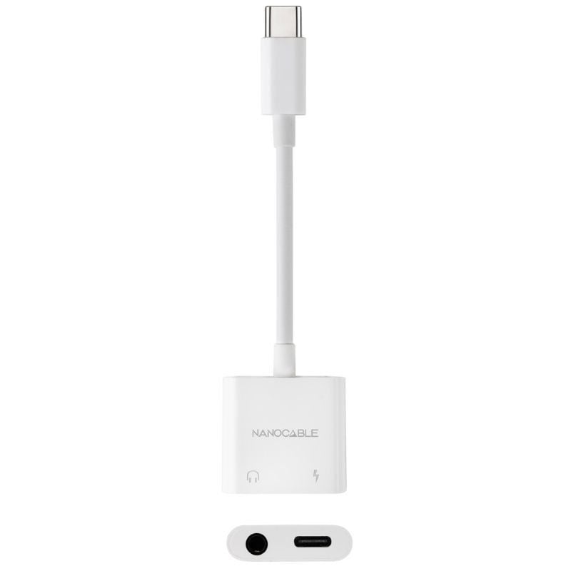 Adaptador de Áudio Nanocable 10.24.1206 / USB Tipo C Macho - Jack 3.5 Fêmea / USB Tipo C Fêmea / Br…
